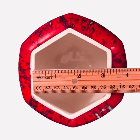 Vintage Red Pottery Hexagonal Ceramic Lidded Jar Urn 5.5" Drip Spot Glaze Signed - Picture 11 of 14